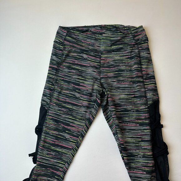 Take A Walk Leggings Womens Medium Black Striped Mesh Side Yoga Pants Athletic - Picture 1 of 9